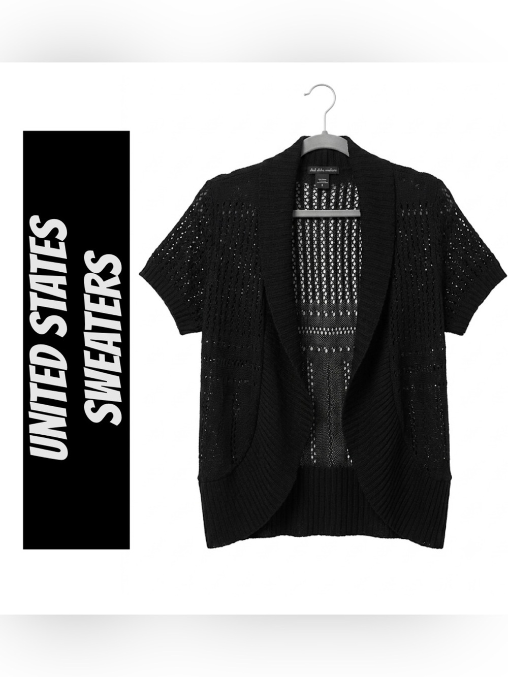 United States Sweaters Black Crochet Open Front Knit Cardigan Size L